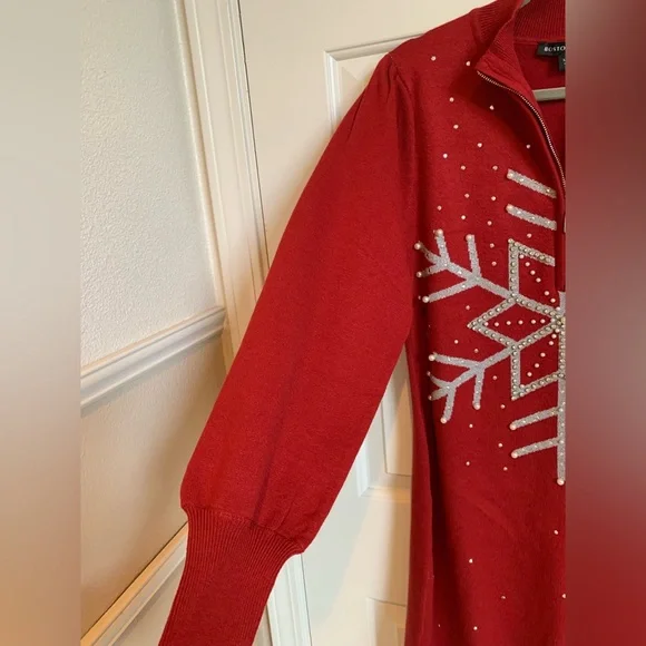 Boston Proper red holiday sweater dress. Size M. Like new. - Picture 5 of 7